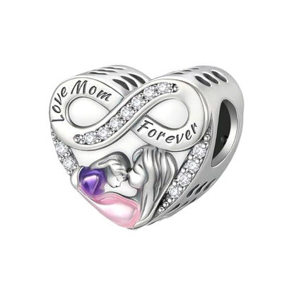 925 Sterling Silver Charms for Bracelets Necklaces Dangle Pendant With 5A Cubic Zirconias Bead Charm for Women DIY Jewelry - style: Love Mom Forever