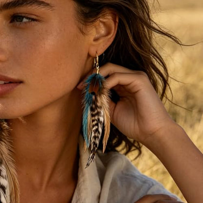 Feather Earrings Native American Earrings Boho Dangle Earrings for Women Tribal Indian Dreamcatcher Hippie Western Festival Summer Beach Jewelry - color: A2:Boho Dangle Earrings