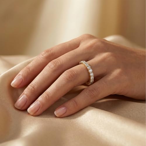 Eternity Engagement Wedding Bands Ring Gold Plated Stackable 3mm Size 4-9 - color: Gold