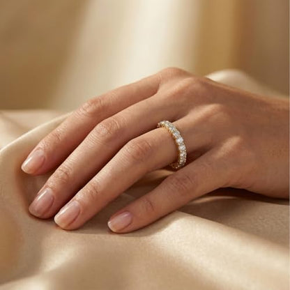 Eternity Engagement Wedding Bands Ring Gold Plated Stackable 3mm Size 4-9 - color: Gold
