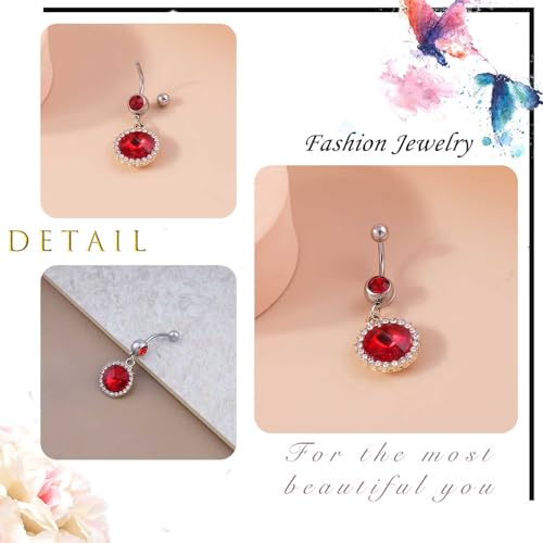 Silver Belly Button Ring Crystal Spider Dangle Belly Ring Sparkly Cubic Zirconia Insect Navel Ring Surgical Steel Belly Navel Piercing Jewelry for Women Girls - style: ruby