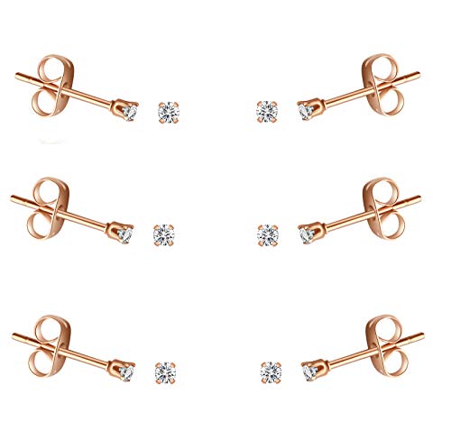 FOSIR 10 Pairs Tiny Womens Surgical Stainless Steel Clear Cubic Zirconia Stud Earrings, Hypoallergenic 316L Earrings Set - style: 2mm-6 pair-R