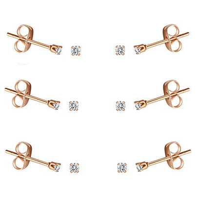 FOSIR 10 Pairs Tiny Womens Surgical Stainless Steel Clear Cubic Zirconia Stud Earrings, Hypoallergenic 316L Earrings Set - style: 2mm-6 pair-R