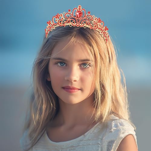 TAROSE Tiaras for Women, Birthday Crown and Sash for Girls | Birthday Sash Sunglasses Outfit, Birthday Gift for Women Girls, Goddess Crown Bride/Halloween/Prom/Party/Costume - color: 1 K. Gold+red