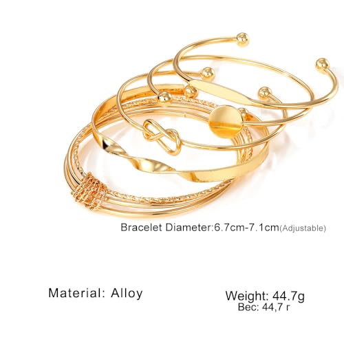 Rrdaily 14k Gold Plated Bangle Bracelet Set for Women,Silver Stackable Multi-Layer Circle Charm Bracelet,Trendy Simple Layered Non Tarnish Cuff Bracelet - color: Gold