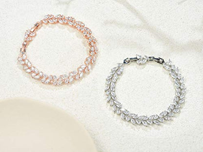 SWEETV Wedding Bridal Bracelet for Brides, Cubic Zirconia Classic Tennis Bracelet for Women Jewelry Gift - color: Silver