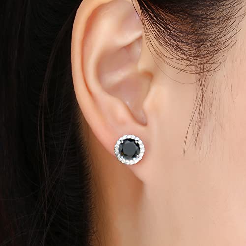 YOMELA Round Cubic Zirconia Stud Earrings for Women | Everyday Dainty, Diamond-Like Brilliance, CZ Halo Birthstone Studs, Hypoallergenic & Lightweight, Elegant & Versatile - color: Black
