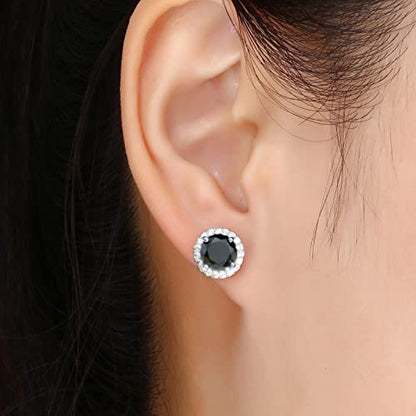 YOMELA Round Cubic Zirconia Stud Earrings for Women | Everyday Dainty, Diamond-Like Brilliance, CZ Halo Birthstone Studs, Hypoallergenic & Lightweight, Elegant & Versatile - color: Black