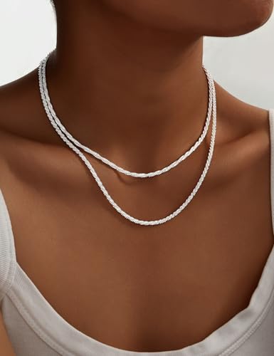 YEEZII Layered Gold Necklaces for Women Trendy, 3 Pcs 14K Gold Plated Choker Paperclip Box Chain Necklace, Stackable Women's Gold Pendant Necklaces Jewelry Set - color: Silver-B