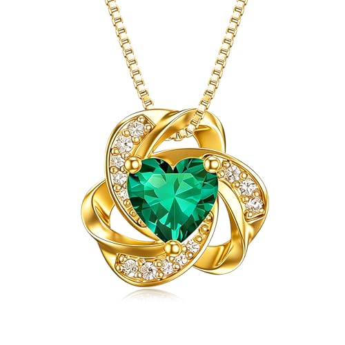 Midari 18K Gold Love Knot Necklace Love Knot Pendant Necklace with 12 Months Birthstones I Love You Forever Jewelry Gifts for Women Mom Her - color: 05-May