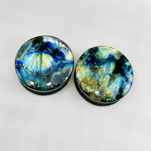 Uni Craft Naga Body Piercing Jewelry Gauges Plugs (1 Pair) for Earrings, 8g (3mm) to 54mm, Multi Flash Labradorite Gemstone, Handmade, Customized Size & Wholesale Available - size: 1-1/2” (38mm)