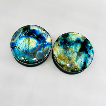 Uni Craft Naga Body Piercing Jewelry Gauges Plugs (1 Pair) for Earrings, 8g (3mm) to 54mm, Multi Flash Labradorite Gemstone, Handmade, Customized Size & Wholesale Available - size: 1-1/4” (32mm)