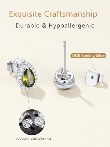 FindChic Birthstone Earrings for Women, Round/Heart/Square/Teardrop Earrings with 925 Sterling Silver Posts & Push Backs, Hypoallergenic Studs with Cubic Zirconia, 12 Months Jewelry with Gift Box - style: 10. October-Pink Tourmaline (Teardrop)