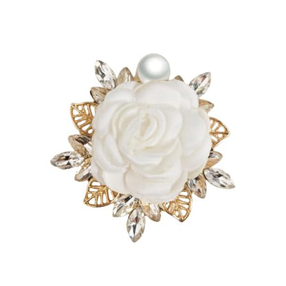 Elegant Rose Flower Brooch Pin for Women Men Wedding Party Gentleman's Essentials Handmade Imitation Crystal Pearl Fabric Flower Lapel Pin Dress Suit Accessories Boutonniere Ideas Gift - color: White