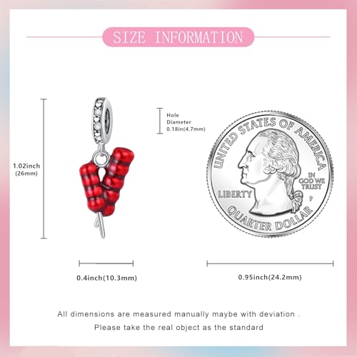 S925 Sterling Silver Cute Bead Charm for Pandora Bracelets and Necklaces | Lucky Clover Cute Animal Pink Bow Cherry Butterfly Pendant Bead Charms Jewelry Making Gifts for Women Valentines Mother's Day - style: Bingtanghulu pendant