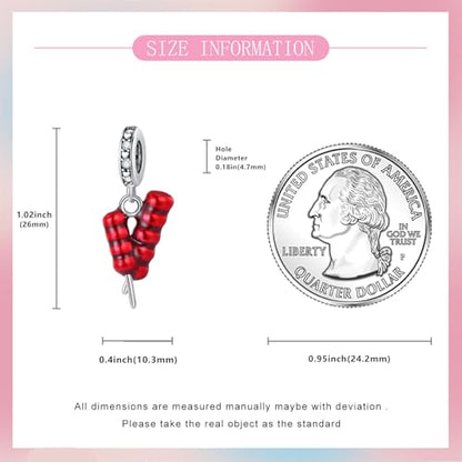 S925 Sterling Silver Cute Bead Charm for Pandora Bracelets and Necklaces | Lucky Clover Cute Animal Pink Bow Cherry Butterfly Pendant Bead Charms Jewelry Making Gifts for Women Valentines Mother's Day - style: Bingtanghulu pendant