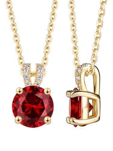 CYW Genuine Sapphire/Emerald/Ruby/Moissanite Necklace for Women, Really Authentic Solid 925 Sterling Silver, 16"/18"/20" Adjustable Chain, Anniversary Mother's Day Valentines Gift - color: Ruby - Round - Yellow Gold, size: 8mm