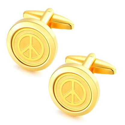 Cuff Links Mens Personalized Classic Round Cufflink Wedding Shirts Cufflinks for Men Jewelry Gifts - style: Peace sign