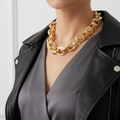 Chunky Gold Necklace, Statement Cuban Link Chain Necklaces, Punk Short Thick Gold Chain Necklace Fashion Jewelry for Women