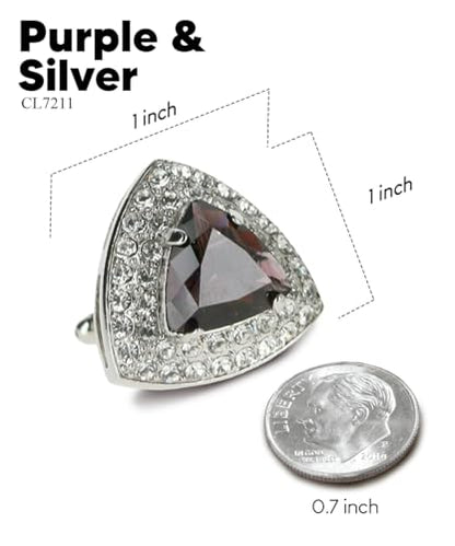 Triangular Crystal Diamond Set Cuff Links for Men – Tuxedo Suit Accessories, Cufflinks for Men - style: Purple/Silver