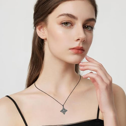 Witch Necklace 925 Sterling Silver Pentagram Triple Moon Pentacle Pendant Wiccan Pagan Jewelry Witchy Gifts for Women - style: Witches Knot-Turquoise Zircon