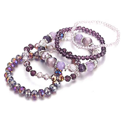 Noessla Beaded Boho Stretch Bracelet Colorful Stackable Crystal Beads Bracelets Trendy Costume Jewelry Mothers Day Gifts for Women - color: 21-Purple