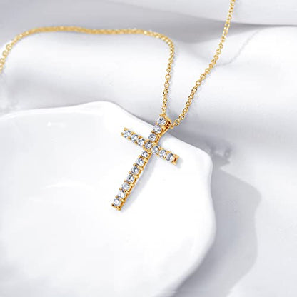 Amazon Essentials Platinum or Gold Plated Sterling Silver Cross Pendant Necklace with Infinite Elements Zirconia, 18" - color: Yellow Gold, size: 2 carat