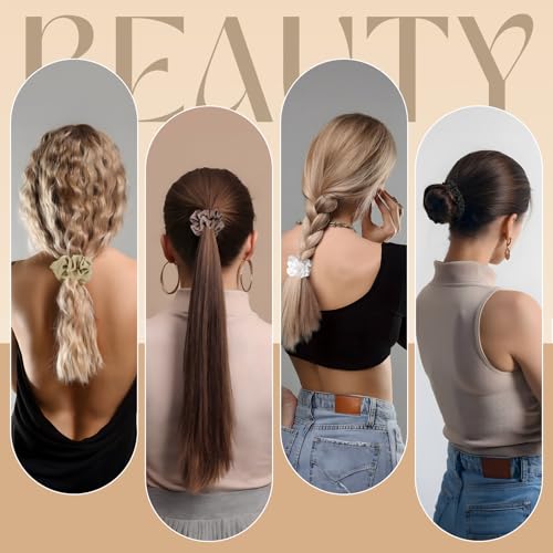 8 PCS Silk Satin Hair Ties Hair Scrunchies for Women Premium Classic Color | Artisan Crafted / Stretched 10" Length / Gift Box / Silky Weave / Soft Touch Daily Use - color: Classic