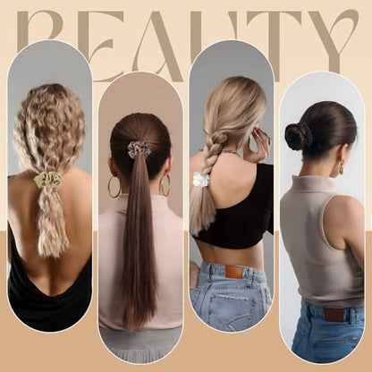 8 PCS Silk Satin Hair Ties Hair Scrunchies for Women Premium Classic Color | Artisan Crafted / Stretched 10" Length / Gift Box / Silky Weave / Soft Touch Daily Use - color: Classic