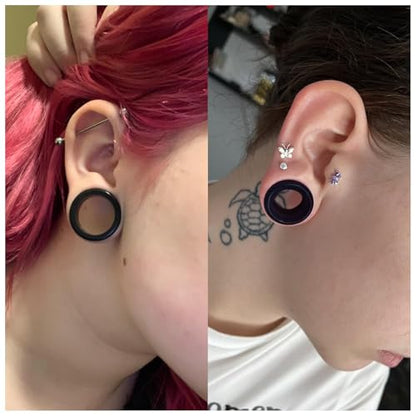 6G-26mm Acrylic Plastic Ear Gauges Tunnels Stretching Kit Double Flared Plugs Tunnels Expanders Stretcher Saddle Gauges Earrings for Men Women Black White Clear - color: Black 6G-26mm