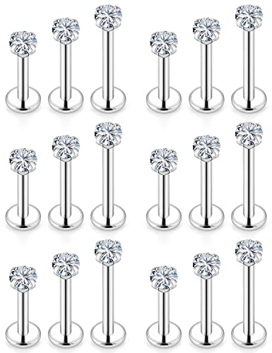 14G Lip Rings Stainless Steel Tragus Helix Conch Piercing Jewelry Snake Bite Piercing Monroe Lip Rings Labret Medusa Cartilage Lobe Earrings Studs Piercing Jewelry 6MM 8MM 10MM Silver 18PCS - color: 14G-3MM