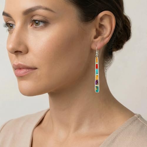Turquoise Earrings in Sterling Silver & Genuine Gemstones (2.5" Long)