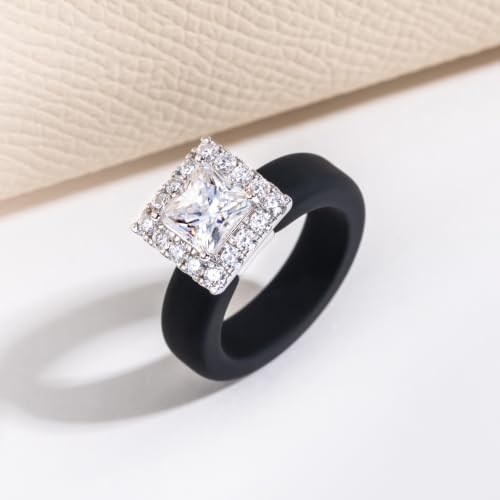 Moissanite Silicone Ring for Women, Promise Ring 925 Sterling Silver, Soft - color: Black