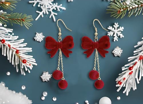 14K Gold Plated Heart Earrings for Women, Heart/Flower/Bow/Pearl Earrings Drop Stud Huggie Hoop Earring Hypoallergenic Earrings Christmas Earrings Festival Party Jewelry Gifts for Women - color: Red-Bow