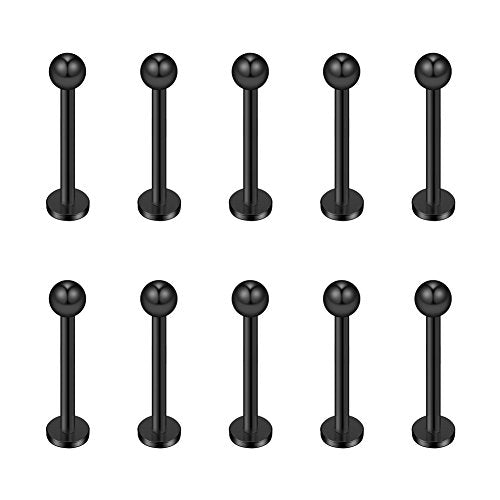 16G 316L Stainless Steel 3mm Ball Labret Monroe Lip Ring Tragus Helix Cartilage Earring Stud Barbell Bar Length 6mm 8mm 10mm 12mm Body Piercing Jewelry - color: Black, size: 10MM