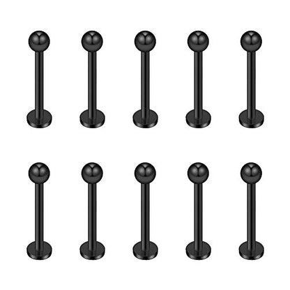 16G 316L Stainless Steel 3mm Ball Labret Monroe Lip Ring Tragus Helix Cartilage Earring Stud Barbell Bar Length 6mm 8mm 10mm 12mm Body Piercing Jewelry - color: Black, size: 10MM