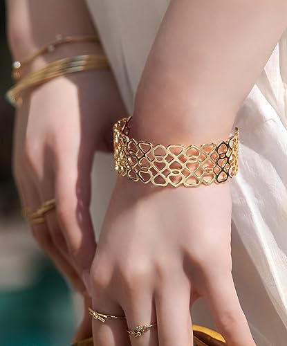 PERNNLA PEARL Dainty Gold Bar Bracelet for Women Simple Delicate Thin Cuff Bangle Hook Bracelet 18K Gold Plated Handmade Minimalist Jewelry - color: 16.Love Heart