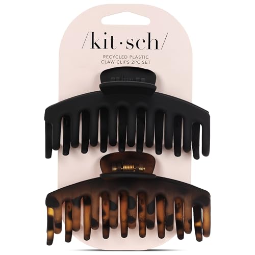 Kitsch Large Hair Clips For Women - Black & Tortoise, 2pcs | Durable Recycled Plastic Claw Clips for Styling & Updos – Secure All-Day Hold Hair Clips For Thick Hair, Comfortable Fit