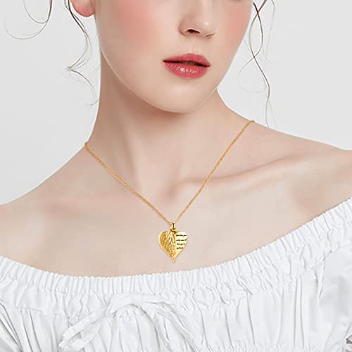shajwo Cremation Heart Urn Necklace Ashes Jewelry for Women Men Keepsake Pendant Memorial Locket Ash Holder - color: Wing-Gold