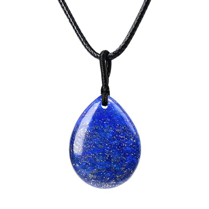 Teardrop Gemstone Necklaces for Women, Healing Crystal Pendant Necklace Birthstone Jewelry for Women - color: Lapis Lazuli