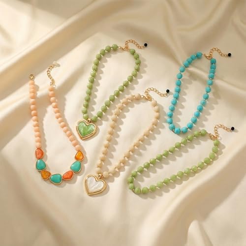 HESSAWEEL Colorful Chunky Beaded Necklace for Women Beach Jewelry | Summer Statement Choker, Adjustable Lobster Necklace, Handmade Boho Acrylic Jewelry - color: G