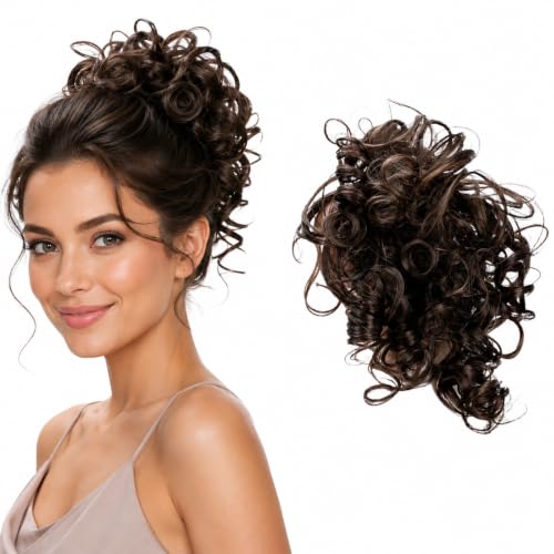 CAISHA Jumbo Hairpiece Scrunchy Updo Voluminous Curly Messy Bun Brunette With Highlights G19L - color: brunette with highlights #32AH12 G19L