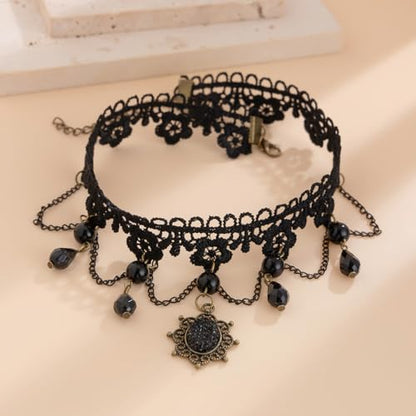 Todenb Gothic Choker Witch Necklace for Women Lace Vampire Collar Necklace Y2K Goth Black Zirconia Pendant Necklaces Halloween Dark Bridal Vampire Witch Party Jewelry Accessories - style: Style-B