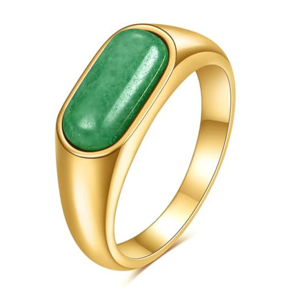 MYNENEY Signet Mens Pinky Rings Statement Wedding for Women - color: Green stone-Gold