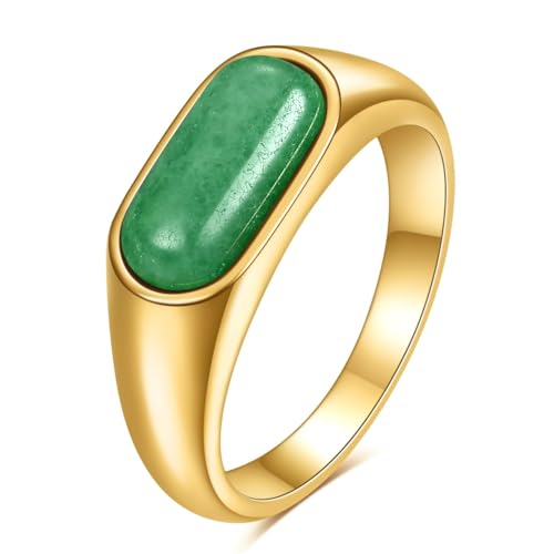 MYNENEY Signet Mens Pinky Rings Statement Wedding for Women - color: Green stone-Gold
