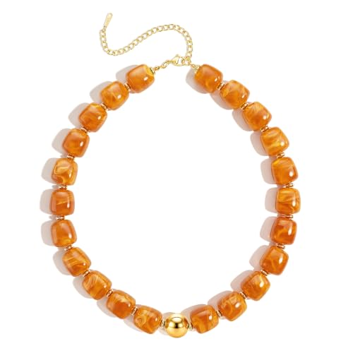 Ritach Chunky Beaded Necklaces for Women - Colorful Large Square Acrylic Beaded Necklace Boho Chunky Necklace Adjustable Statement Choker Necklace for Women Waterproof Summer Beach Jewelry Gifts - color: Yellow