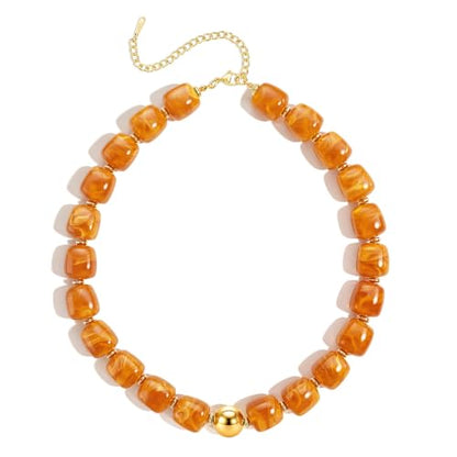 Ritach Chunky Beaded Necklaces for Women - Colorful Large Square Acrylic Beaded Necklace Boho Chunky Necklace Adjustable Statement Choker Necklace for Women Waterproof Summer Beach Jewelry Gifts - color: Yellow