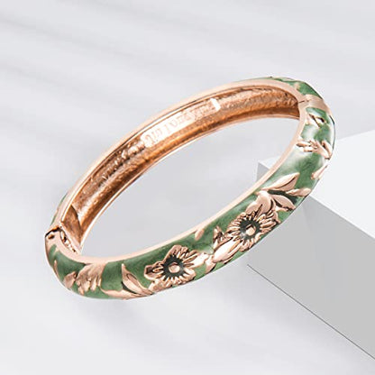 UJOY Cloisonne Bangle Colorful Enamel Filigree Rose Flower Hollowed Crystal Bracelet for Women Gifts 88A09 - color: C06-2 Pcs Set/Rose-Green