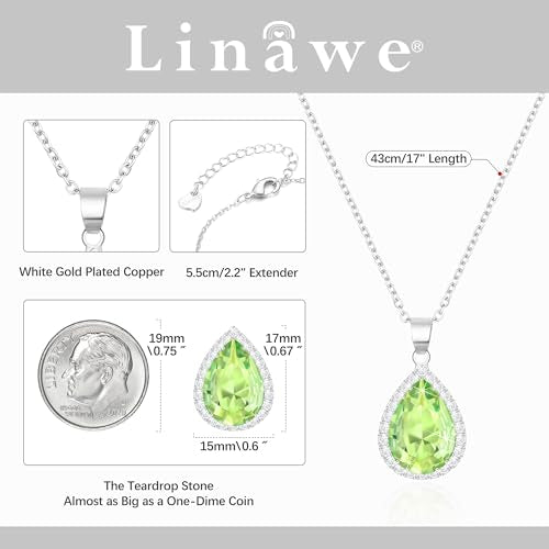 Linawe Crystal Chain Necklace for Women Trendy, Imitation Diamond Pendant, Statement Cubic Zirconia Boho Jewelry Set, 14K Gold/Rose Gold/Silver Birthstone Necklace - color: Silver,August