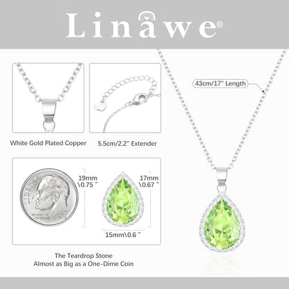 Linawe Crystal Chain Necklace for Women Trendy, Imitation Diamond Pendant, Statement Cubic Zirconia Boho Jewelry Set, 14K Gold/Rose Gold/Silver Birthstone Necklace - color: Silver,August